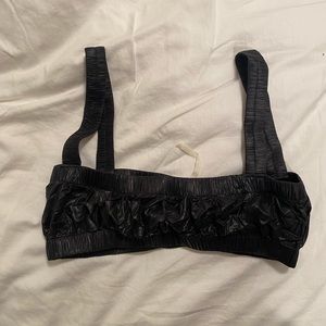 ARE YOU AM I black crinkled leather top